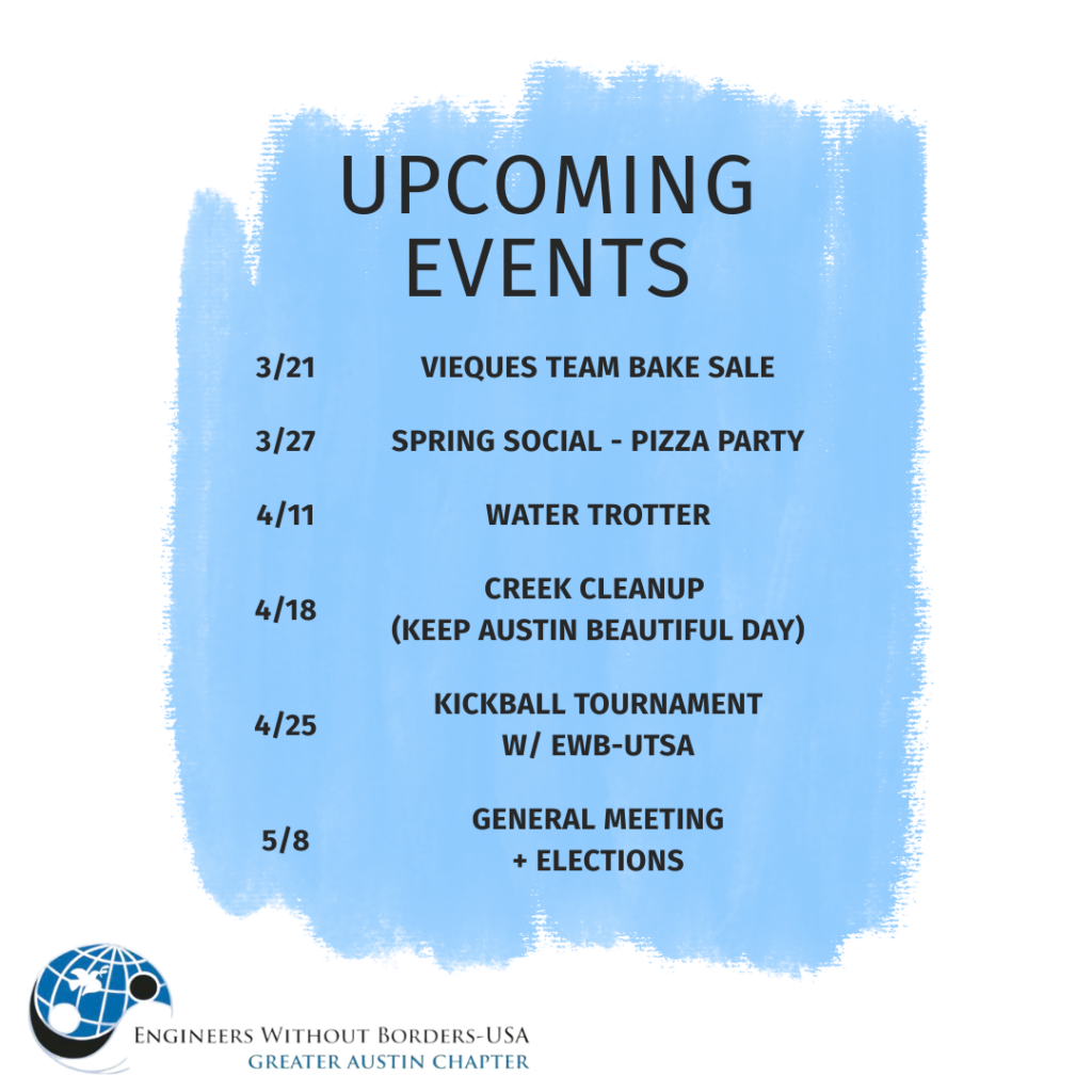 A list of upcoming Engineers Without Borders Austin events
